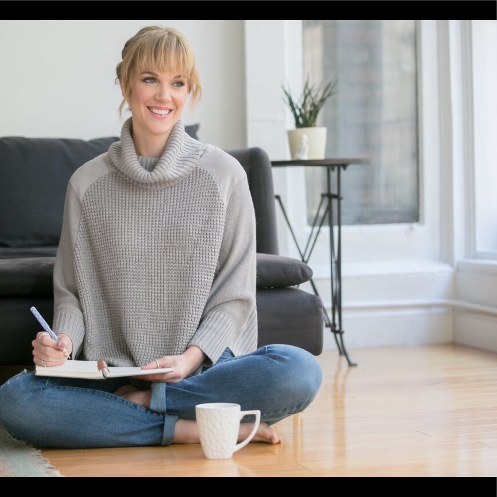 Jules Faux-Suede-Trim Poncho Sweater